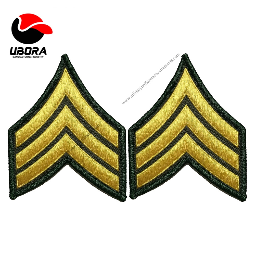 custom Stripe Chevron Rank Sew on Iron on Shoulder Embroidered Applique Patch  Gold on Green